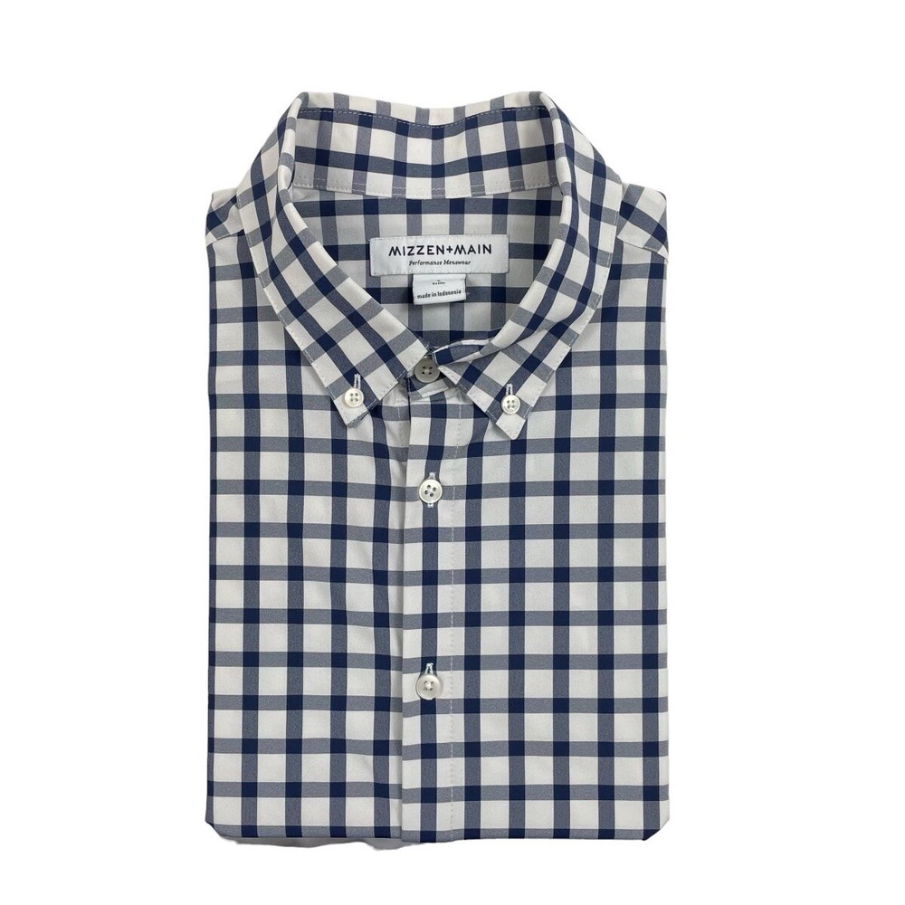 Mizzen + Main Blue White Grid Check Performance S/S Button Front Trim Large
